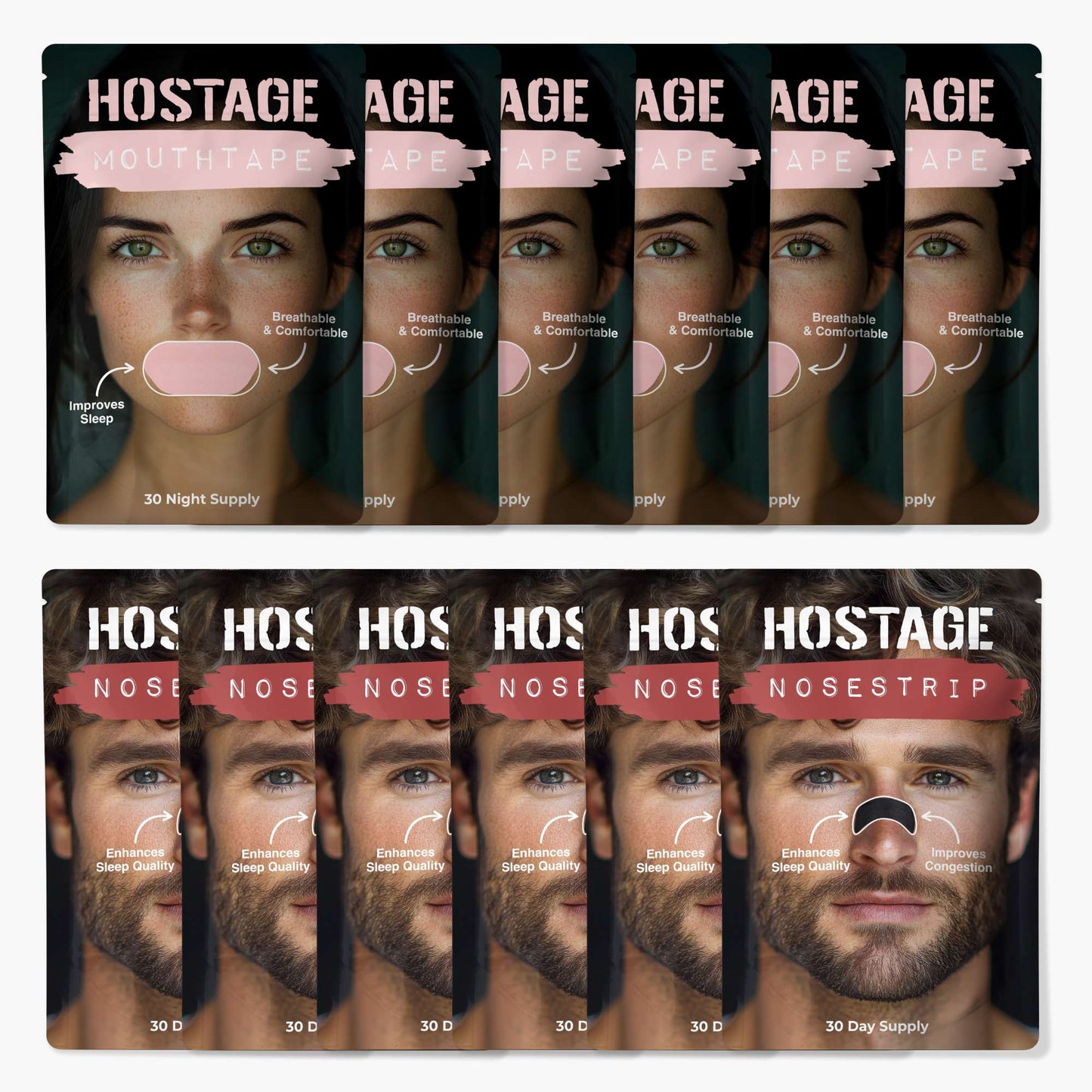 Hostage Mouth Tape + Nose Strip Bundle 6 Months Each (Meta 50% Off)